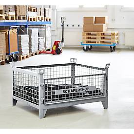 Gitterbehälter Schäfer Shop Select, mit herausnehmbarer Längswand, B 1000 x T 800 x H 525 mm, feuerverzinkt, Traglast bis 1000 kg