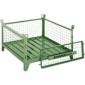 Gitterbehälter Schäfer Shop Select, mit herausnehmbarer Längswand, B 1000 x T 800 x H 525 mm, resedagrün RAL 6011, Traglast bis 1000 kg