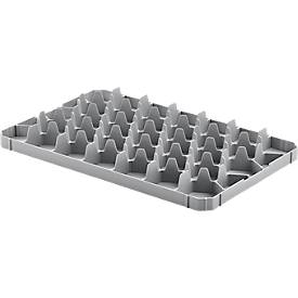 Gläsereinsatz Ringoplast, für Gläser- & Eurokästen, 33er, unten, lebensmittelecht, stapelbar, B 365 x H 55 mm, Kunststoff, hellgrau