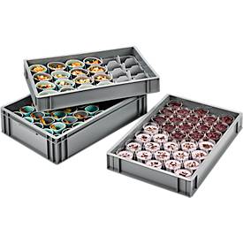Gläsereinsatz Ringoplast, für Gläser- & Eurokästen, 4 x 6, oben, lebensmittelecht, stapelbar, B 365 x H 55 mm, Kunststoff, hellgrau