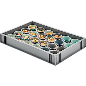 Gläsereinsatz Ringoplast, für Gläser- & Eurokästen, 4 x 6, unten, lebensmittelecht, stapelbar, B 365 x H 55 mm, Kunststoff, hellgrau