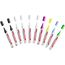 Glas-Boardmarker Edding 90, 10er-Set, 4 x weiß, 2 x schwarz,je 1 x gelb,grün,hellblau,lila