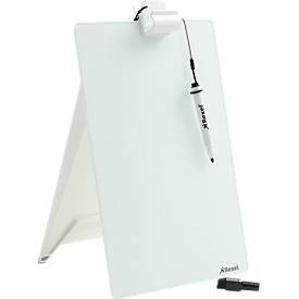 Glas-Notizboard Nobo Diamond, für Schreibtische, magnethaftend, B 216 x T 30 x H 297 mm, mit Marker & Montagematerial, weiß