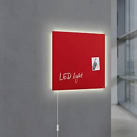 Glasmagnetboard Sigel Business artverum® LED light, 480 x 480 mm, magnethaftend, beschreibbar, 3 Magnete, rot