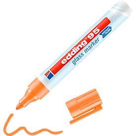 Glasmarker edding 95, für Glasoberflächen & Whiteboards, Strichbreite 1,5-3 mm, runde Spitze, 6er-Set, schwarz, weiß, gelb, orange, pink, hellblau