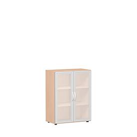 Glastürenschrank ALICANTE, 3 Ordnerhöhen, B 800 x T 420 x H 1104 mm, Buche-Dekor