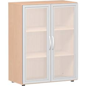 Glastürenschrank ALICANTE, 3 Ordnerhöhen, B 800 x T 420 x H 1104 mm, Buche-Dekor