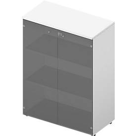 Glastürenschrank ARLON OFFICE, 3 Ordnerhöhen, Glastüren ohne Rahmen, B 900 x T 450 x H 1232 mm, weiß/weiß