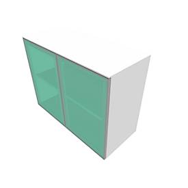 Glastürenschrank SOLUS PLAY, 2 Ordnerhöhen, grifflos, satiniert, B 800 x T 440 x H 748 mm, weiß