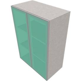 Glastürenschrank SOLUS PLAY, 3 Ordnerhöhen, grifflos, satiniert, B 800 x T 440 x H 1122 mm, Ceramic grey