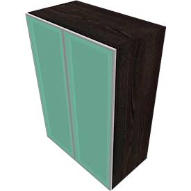 Glastürenschrank SOLUS PLAY, 3 Ordnerhöhen, grifflos, satiniert, B 800 x T 440 x H 1122 mm, Mooreiche