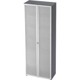 Glastürenschrank TOPAS LINE, 6 Ordnerhöhen, B 800 mm, graphit