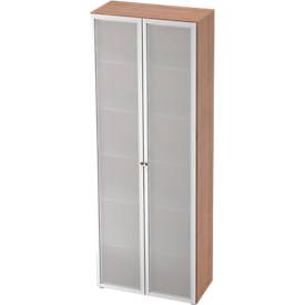 Glastürenschrank TOPAS LINE, 6 Ordnerhöhen, B 800 mm, Nußbaum-Dekor