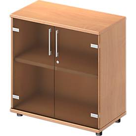 Glastürenschrank TETRIS WOOD, 2 OH, B 800/1000 mm, Höhe inkl. Gleiter, abschließbar