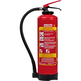 Gloria Fettbrand-Aufladelöscher FA6EASY, 6 Liter, 50 Sek. Spritzdauer, frostsicher bis -5 °C, mit Wandhalterung, Fußring, rot