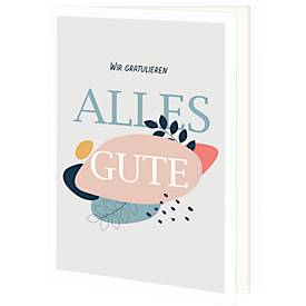 Glückwunschkarte Korsch Wir gratulieren – Alles Gute, mit buntem Motiv & Umschlägen, Hochformat, B 115 x H 117 mm, Karton, naturweiß, 10 Stück