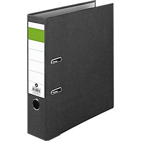 Groene staafmap, A4, rugbreedte 80 mm, kwaliteitsmechaniek, grijpgat &amp; gelijmd rugetiket, hard karton, zwart gemarmerd, 40 stuks