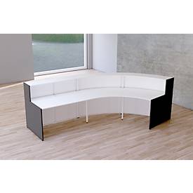 Große Bogen-Empfangstheke Faro, mit Ablage und Seitenplatten, B 3320 x T 1800 x H 1120 mm, weiß/anthrazit