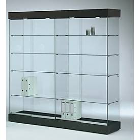 Große Glas-Standvitrine GRANAT, 1850 mm breit, 8 Böden, mit Trennwand, beleuchtet