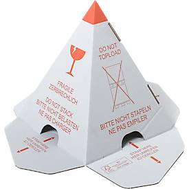 Grünmarie® Stack Protection Pyramid, 3-D effect, multilingual warning label, self-adhesive strips, FSC® corrugated cardboard, white and red, 25 pieces