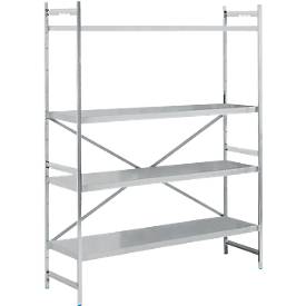 Grundregal, Edelstahl, geschlossene Böden, B 1500 x T 500 mm