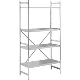 Grundregal, Edelstahl, geschlossene Böden, B 900 x T 500 mm