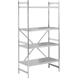 Grundregal, Edelstahl, geschlossene Böden, B 900 x T 600 mm