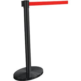 Gurtpfosten GLA45, inkl. Bodenteller ø 320 mm & Gurtkassette 2,3 m Auszug, H 955 mm, Metall, schwarz, Gurt rot