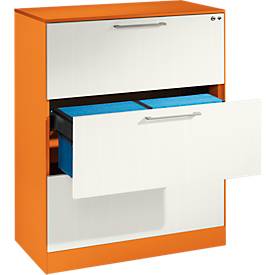 Image of Hängeregistraturschrank ASISTO C 3000, 3 Schubladen, 2-bahnig, B 800 mm, mit Akustikblenden, orange/weiß