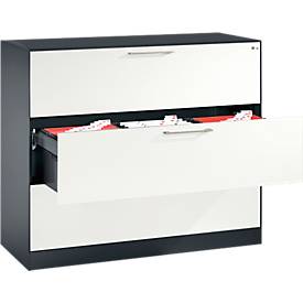 Hängeregistraturschrank ASISTO C 3000, 3 Schubladen, 3-bahnig, B 1200 mm, anthrazit/weiß