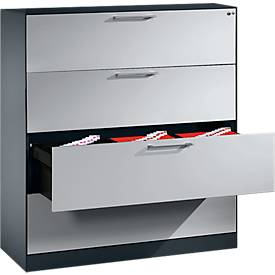 Hängeregistraturschrank ASISTO C 3000, 4 Schubladen, 3-bahnig, B 1200 mm, anthrazit/alusilber