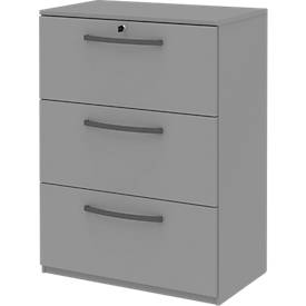 Hängeregistraturschrank BARI, 3 Auszüge, Zentralverriegelung, B 819 x T 430 x H 1117 mm, mittelgrau/mittelgrau