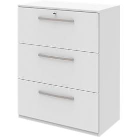 Hängeregistraturschrank BARI, 3 Auszüge, Zentralverriegelung, B 819 x T 430 x H 1117 mm, weiss