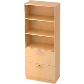 Hängeregistraturschrank JENA, 5 OH, B 800 mm, 2 Schubladen, abschließbar, Ahorn-Dekor