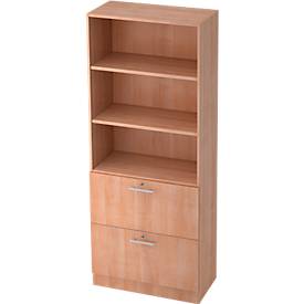 Hängeregistraturschrank JENA, 5 OH, B 800 mm, 2 Schubladen, abschließbar, Nussbaum-Dekor