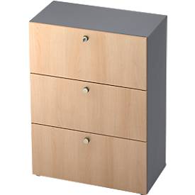 Hängeregistraturschrank TOPAS LINE, 3 Ordnerhöhen, mit Vollauszug, graphit/Eiche-Dekor