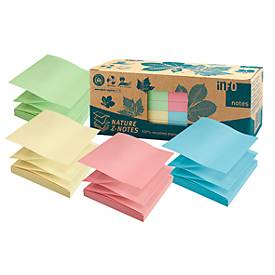 Haftnotizen, B 75 x H 75 mm, Z-Faltung, Recyclingpapier, farblich sortiert, jeweils 100 Blatt, 12 Blöcke