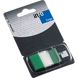 Haftnotizen INFO FLAGS, Z-Faltung, beschreibbar, selbstklebend, ablösbar, lösungsmittelfrei, 50 Blatt mit Spender, B 43 x H 25 mm, grün-transparent