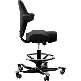HÅG Capisco 8106 Bürostuhl, höhen- und tiefenverstellbar, Aluminium-Fußkreuz, Hartrollen, Schaumstoff, Fußring, schwarz/schwarz