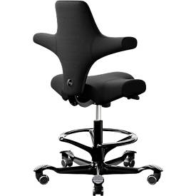 HÅG Capisco 8106 Bürostuhl, höhen- und tiefenverstellbar, Aluminium-Fußkreuz, Hartrollen, Schaumstoff, Fußring, schwarz/schwarz