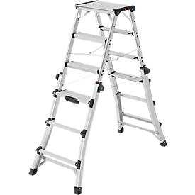 HAILO Alu-Doppel-Teleskopleiter D100, 2 x 4 - 2 x 6 Stufen, Spreizsicherung, Kunststofffüße, bis 287 cm Arbeitshöhe, bis 150 kg