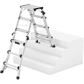 HAILO Alu-Doppel-Teleskopleiter D100, 2 x 4 - 2 x 6 Stufen, Spreizsicherung, Kunststofffüße, bis 287 cm Arbeitshöhe, bis 150 kg