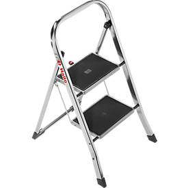 Hailo K70 StandardLine opvouwbare treden, 2 treden, werkhoogte 2,47 m, veiligheidsbeugel &amp; opvouwbare veiligheidspal, tot 150 kg, aluminium, zilver