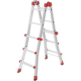 HAILO M80 Multifunktionsleiter 4x3 Sprossen aus Aluminium, als Steh- und Anlegeleiter nutzbar, Arbeitshöhe bis 3,71 m