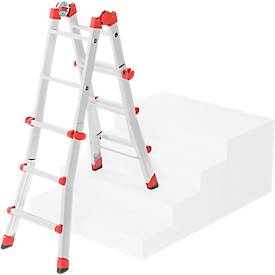 HAILO M80 Multifunktionsleiter 4x3 Sprossen aus Aluminium, als Steh- und Anlegeleiter nutzbar, Arbeitshöhe bis 3,71 m