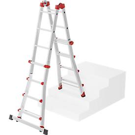 HAILO M80 Multifunktionsleiter 4x4 Sprossen aus Aluminium, als Steh-, Anlege- und Treppenleiter nutzbar, Arbeitshöhe bis 4,70 m