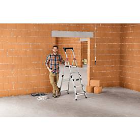 HAILO TL100 Alu-Teleskopleiter Topline, 3 - 5 Stufen, bis 309 cm, rutschfest, mit Ablageschale, bis 150 kg