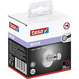 Haken tesa Moon, Befestigung ohne Bohren, inkl. Klebelösung, ablösbar, Edelstahloptik