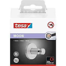 Haken tesa Moon, Befestigung ohne Bohren, inkl. Klebelösung, ablösbar, Edelstahloptik