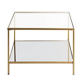 HAKU Beistelltisch, quadratisch, Stahlrohr/Glas, Sicherheitsklarglas oben, Spiegelglas unten, B 600 x T 600 x H 450 mm, gold